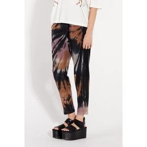 Raquel Allegra Classic Jersey Easy Pant in Black Fireworks Tie Dye 0 S.